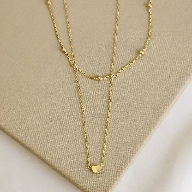 Colar Duplo Delicado Coração