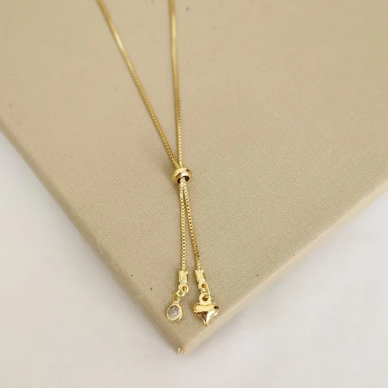 Colar Gravatinha Coração e Zircônia