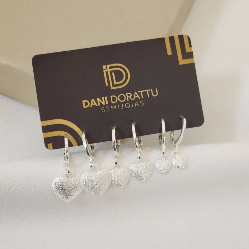 Trio de Argolas Corações Lisos