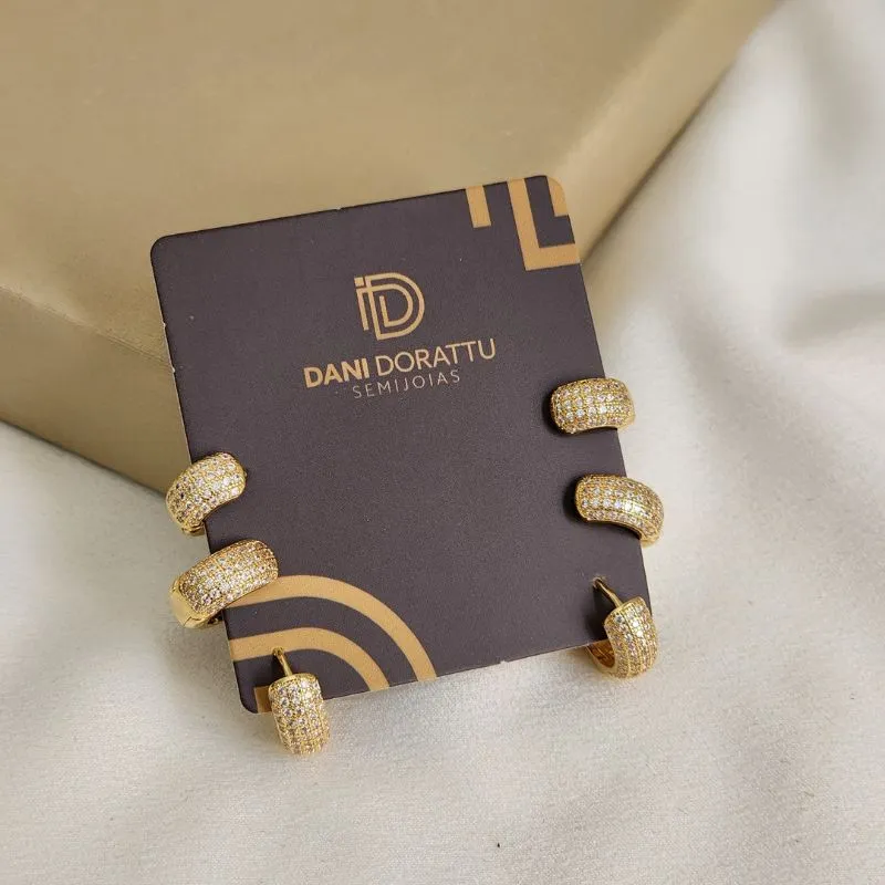 Trio de Argolas Delicadas Zircônia