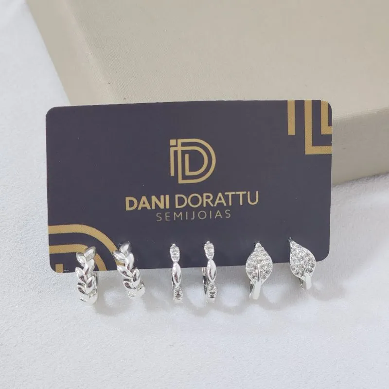 Trio de Argolas Delicadas Zircônia