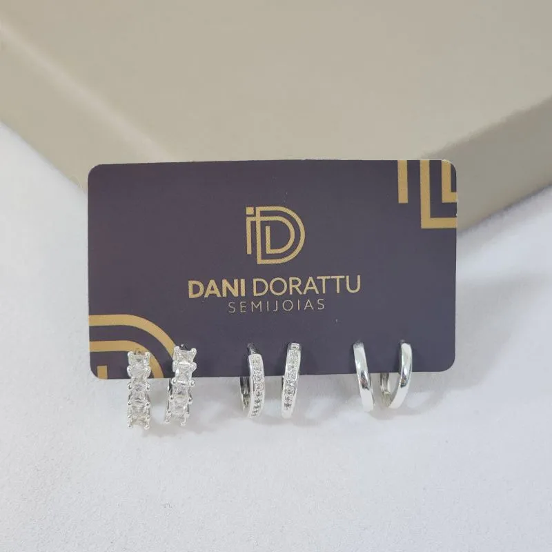 Trio de Argolas Delicadas Zircônia