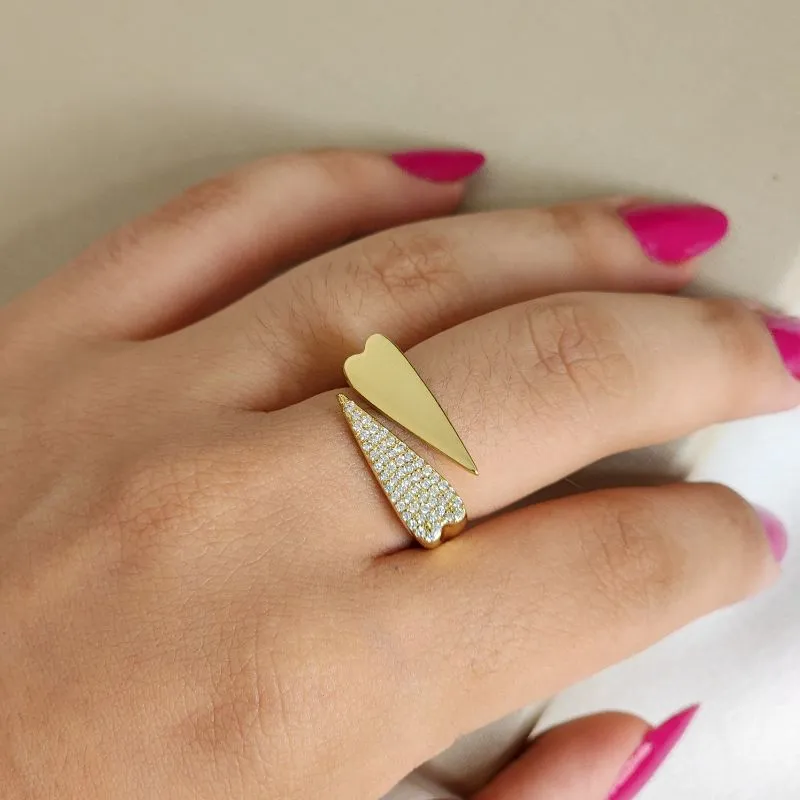 Anel Duplo Flutuante Coração Maxi Cravejado