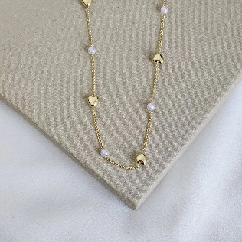 Choker Delicada Coração e Perolas