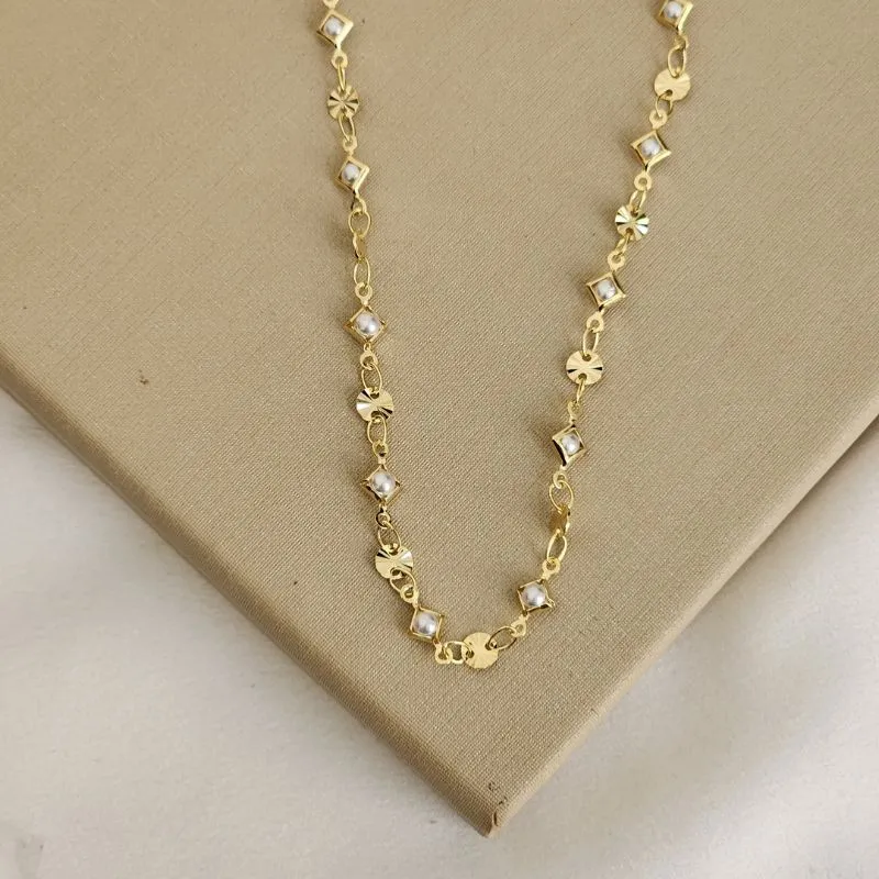 Colar Choker Liso e Perolas