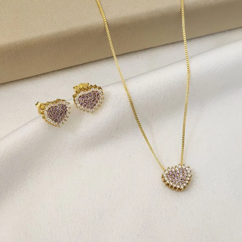 Conjunto Delicado Coração Zircônia