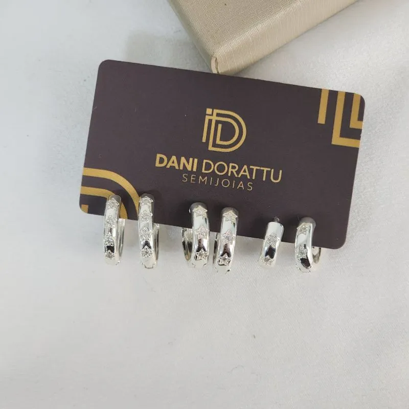 Trio de Argolas Delicadas Zircônia