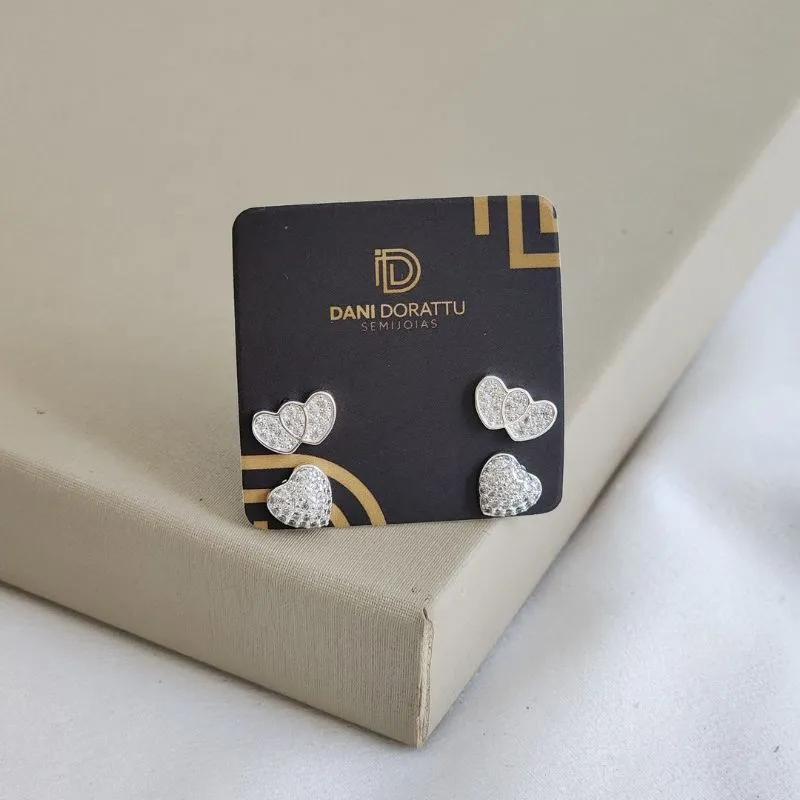 Brinco Coração Duplo Zircônia