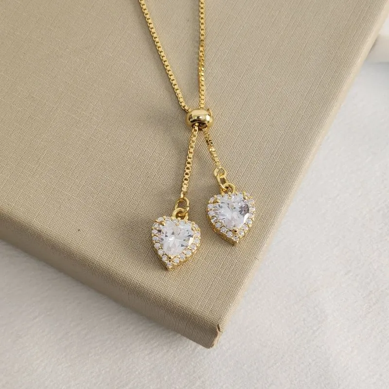 Colar Gravatinha Coração Zircônia