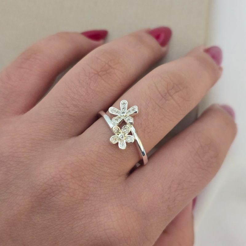 Anel 2 Flor Zirconia