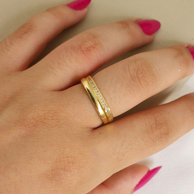 Anel Dupplo Cravejado Zircônia