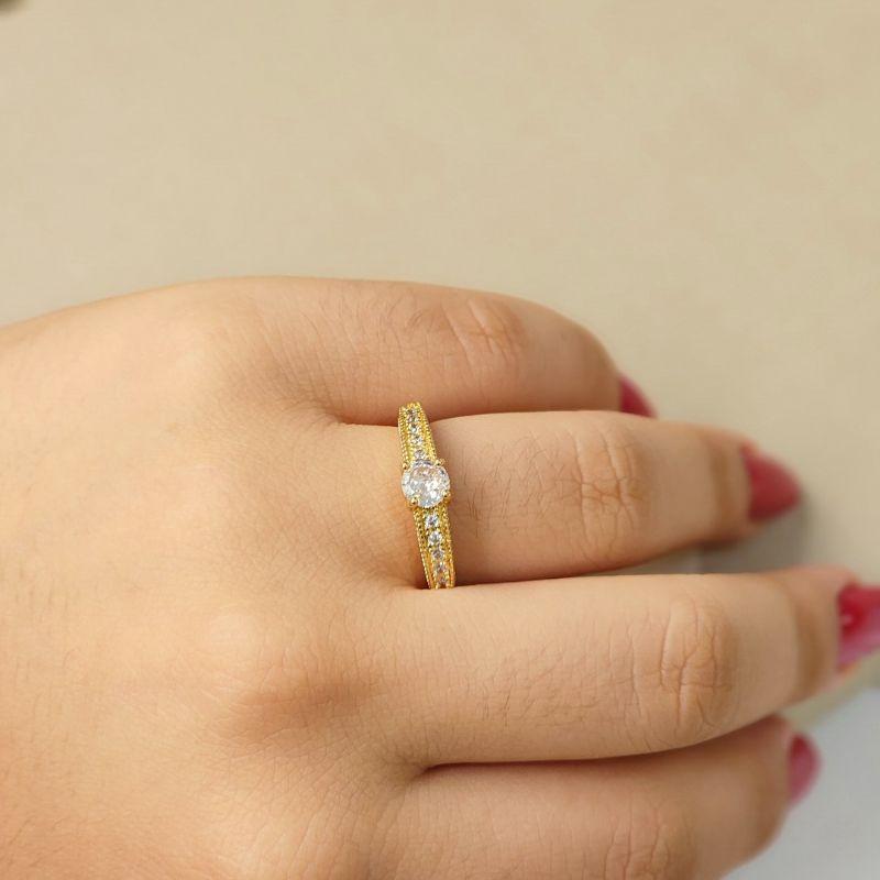 Anel Meia Alianca Zircônia