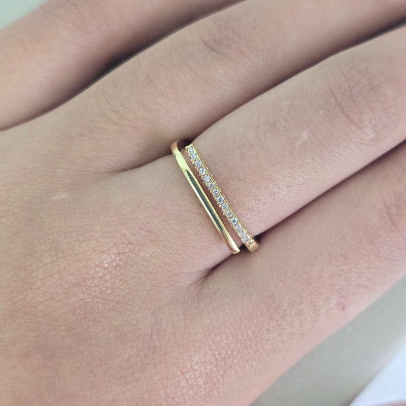 Anel Quadrado 2 Fios Cravejado Zirconia