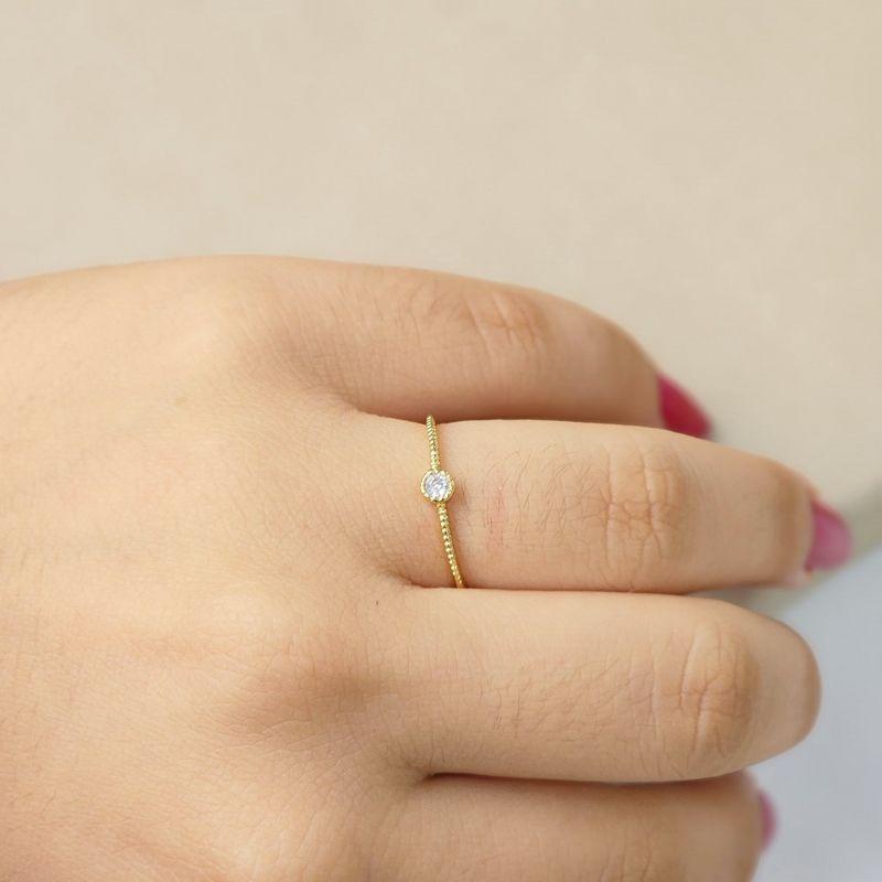 Anel Solitário Aro Riscado