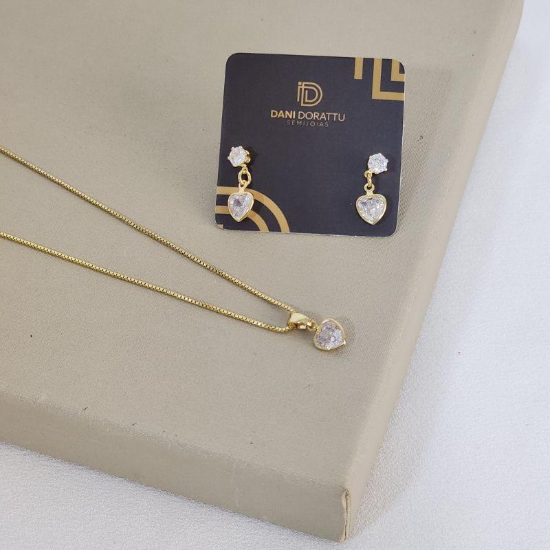 Conjunto Delicado Coração Zirconia