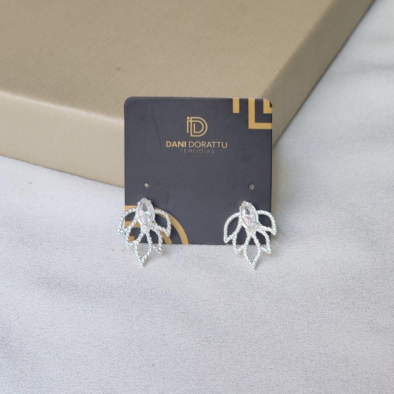 Brinco Delicado Folha Com Zirconia