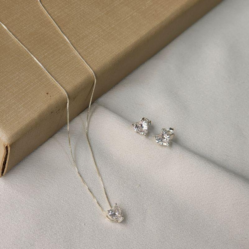 Conjunto Delicado Coração Zirconia