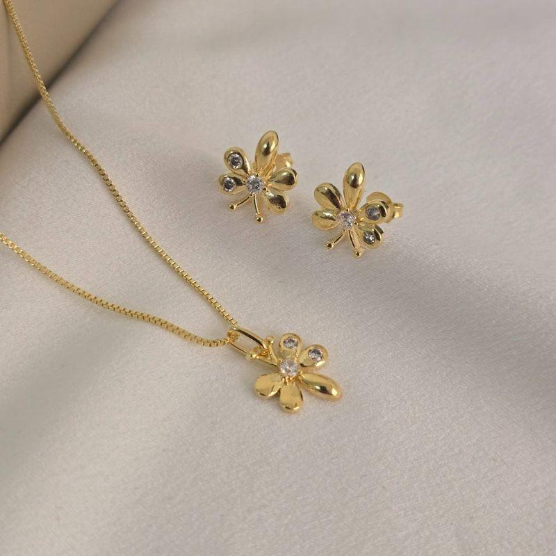 Conjunto Delicado Flor Zircônia