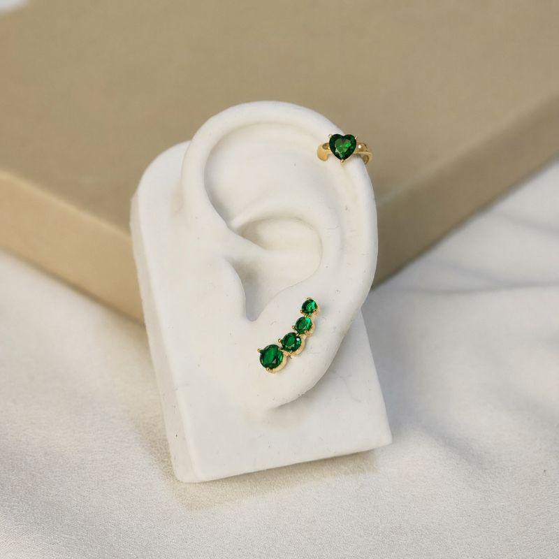 Brinco Earcuff e Piercing Coração Zircônia Colorida