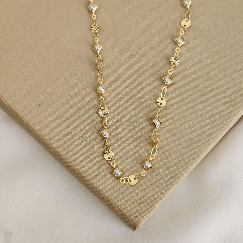 Colar Choker Liso e Perolas