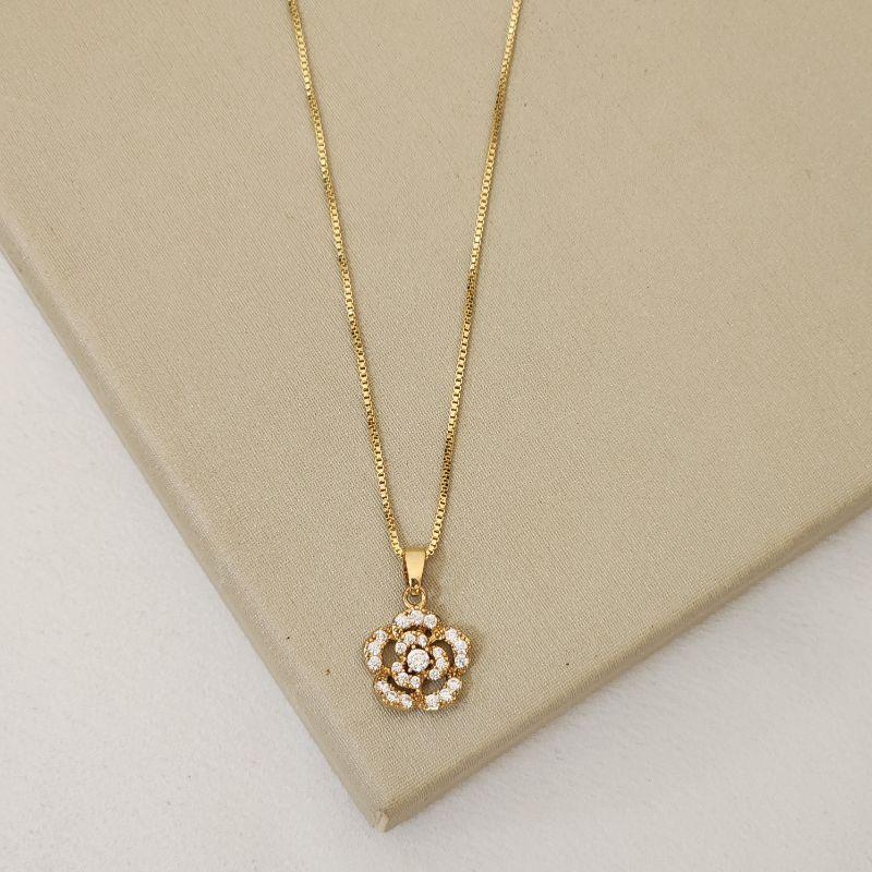 Colar Delicado Flor Zircônia