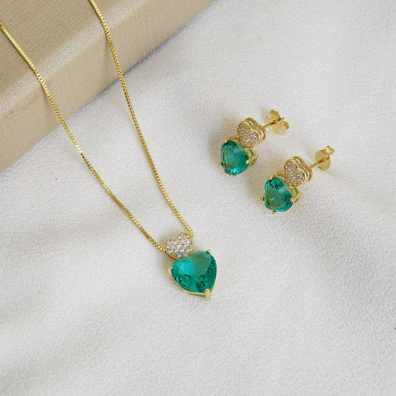 Conjunto Delicado Zircônia e Pedra Coração