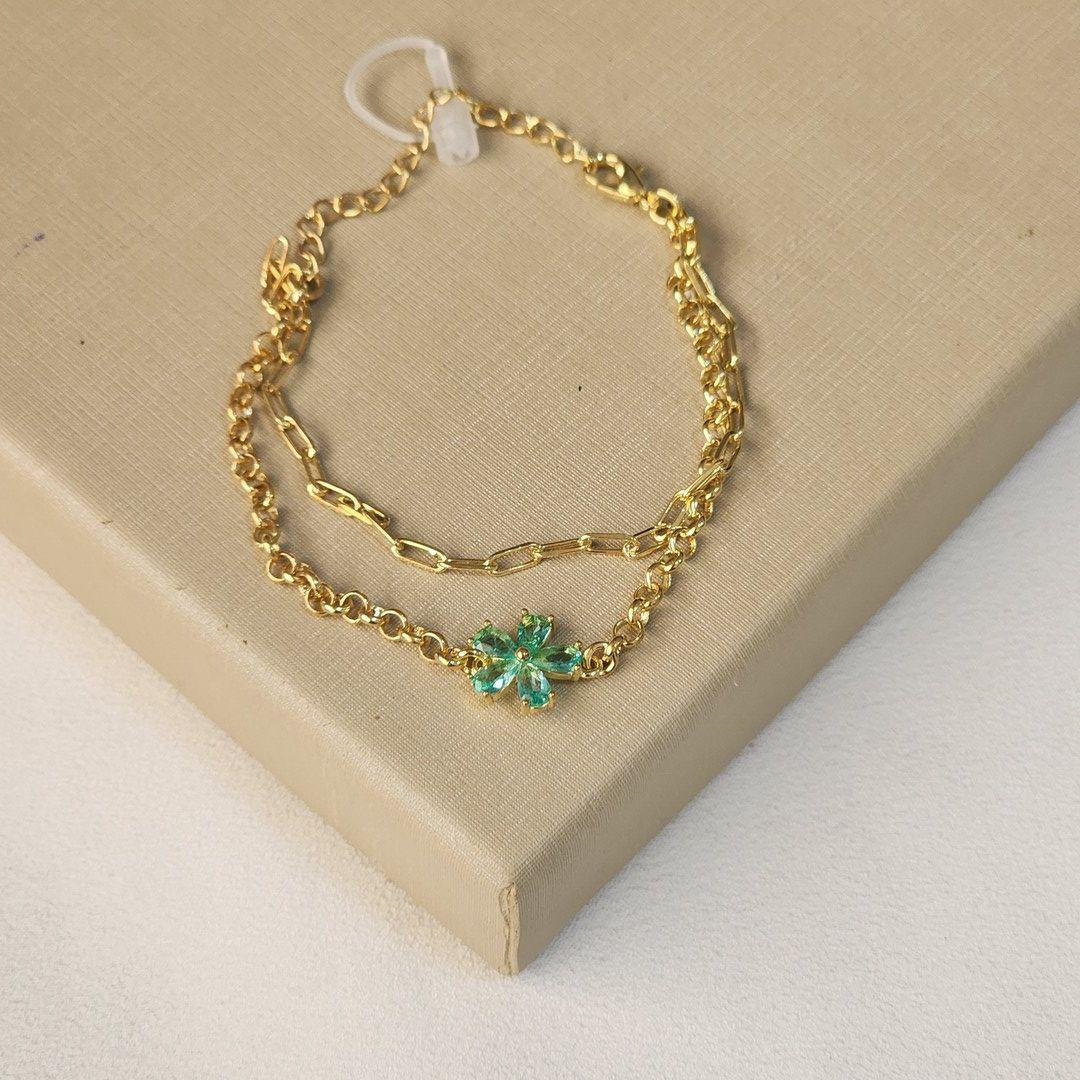 Pulseira Dupla Flor Zircônia