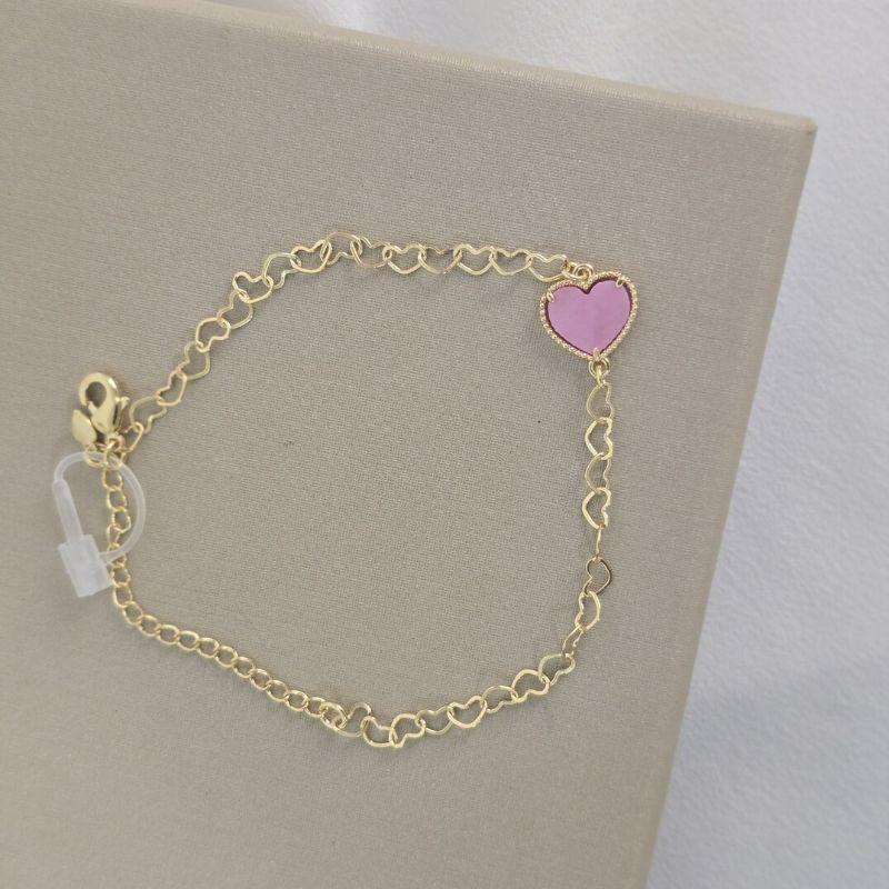 Pulseira Madreperola Coração Rosa Escuro
